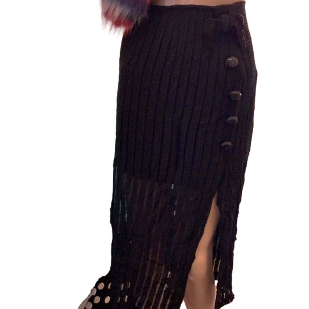 Cristina, Side Slit MIDI Skirt with Bow & Buttons Size L